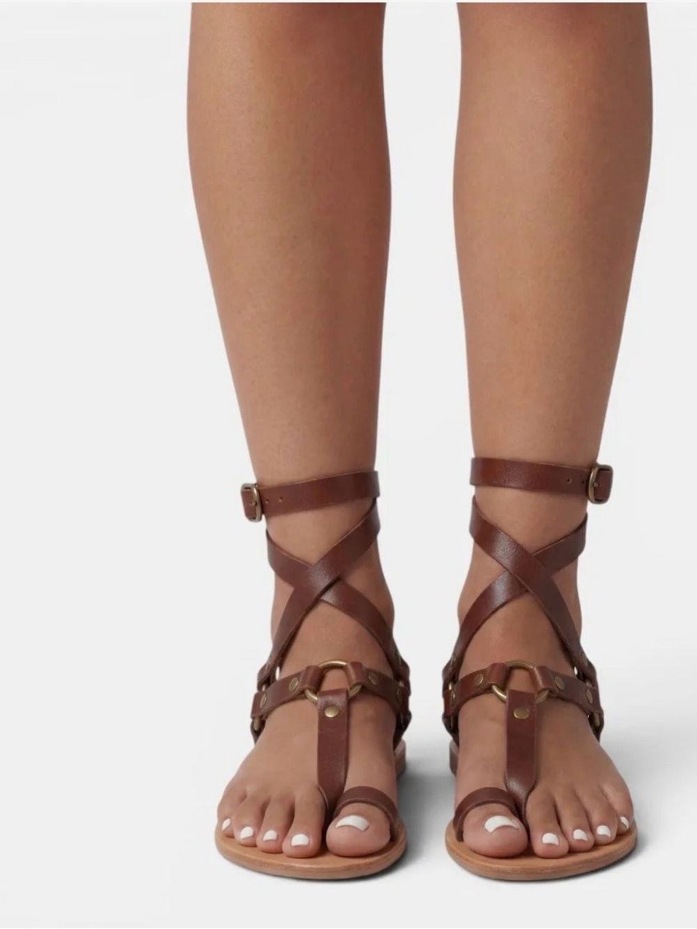 Brown Leather Gladiator Sandals with Ankle Wrap